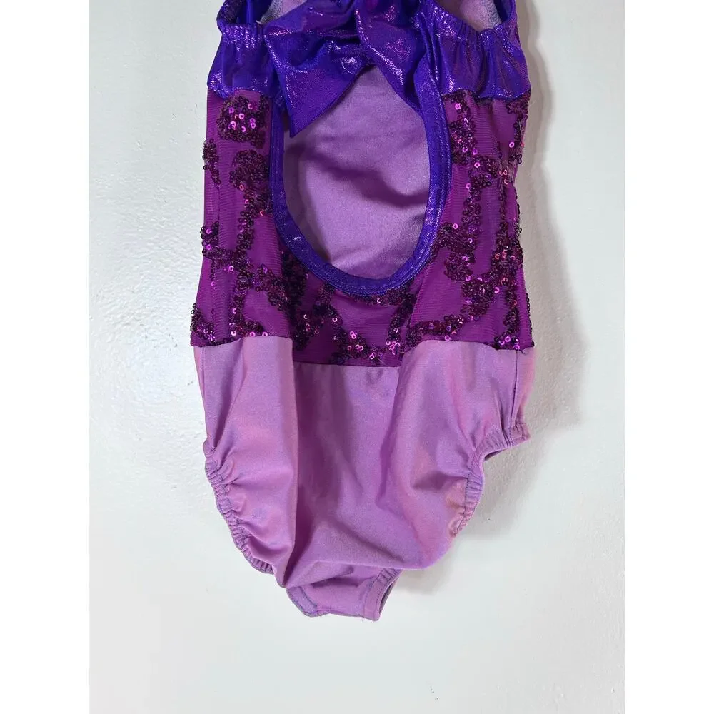 A WISH COME TRUE Girl’s Purple Sequined Dance Leotard / Size: SC 6/6X